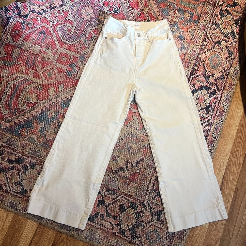 Oraije Paris High Rise Wide Leg White Jeans Size 34/XS